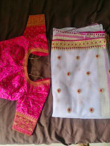 White Saree With Pink Blouse