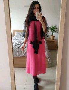 Pink Midi Dress with Cape