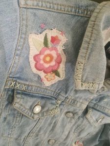 Girls&#39; Denim Jacket with Floral Appliques