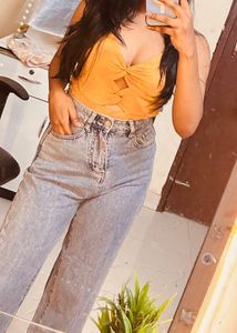 ZARA Cut -Out  Bodysuit Orange- Green Size S