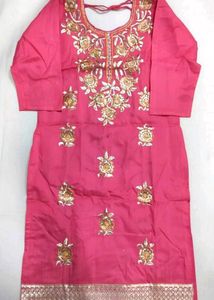 Elegant Coral Pink Embroidered Kurta Set
