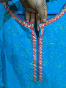 Blue Boat Neck Kurti.