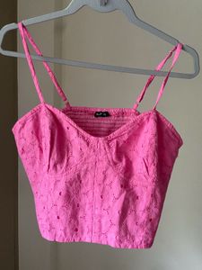 Pink Eyelet Crop Top