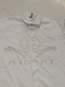 Gucci White Rhinestone Shirt