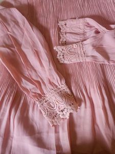 Pink Lace Trim Blouse