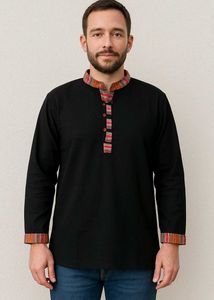 UNISEX Black Long Sleeve Pahadi Kurta with Trim