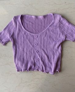 Lilac Ribbed Button-Up Crop Top