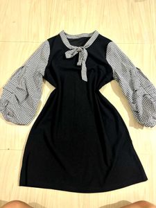 Gingham plaid puffed dress