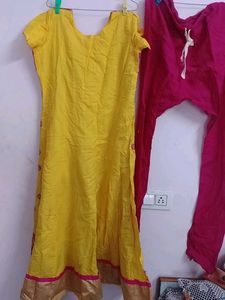 Yellow &amp; Pink Salwar Kameez,pure cotton wore once