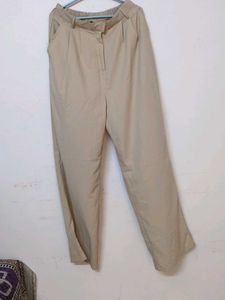Beige Wide-Leg Trousers