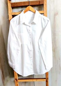 White Self Design Cotton Shirt Size-38-40