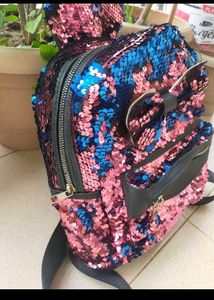 Minnie Sequin Backpack Pink Blue