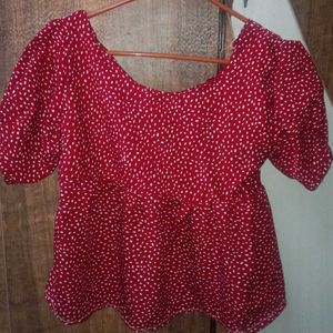 Red & White Spotted Peplum Top
