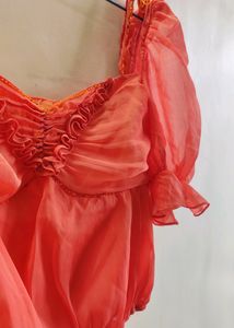 UNUSED Orange beaded Party-wear Top