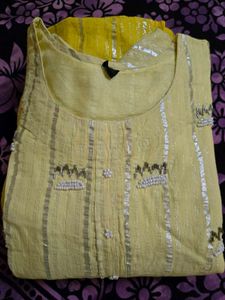 Elegant Yellow Cotton Lurex Gown