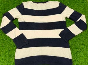Imported Striped V-Neck Knit Sweater