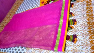 Pink &amp; Yellow Saree with Embellishments
