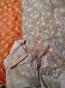 Golden &amp; Orange Saree With bluose