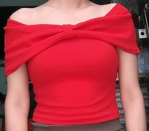 Casual Cape Sleeves Solid Women Red Crop Top