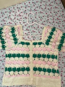 Cute Square Neck Colour Block Crochet Cardigan 🩷