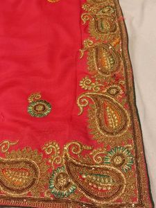 Rani Pnik Embroidered Saree