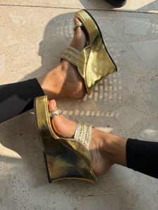 Gold Wedge Heel Sandals (NEW)