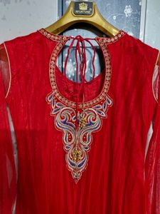 Red Anarkali Suit Set With Dupatta