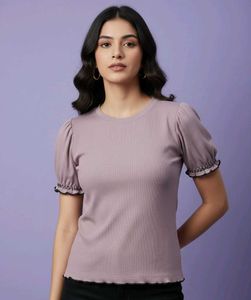 Lavender Short Sleeve Ribbed Top