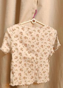 Floral Print Ribbed Top