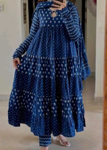 Blue Printed Kurti with Dupatta
