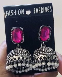 Pink Stone Jhumka Earrings