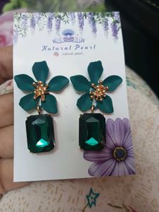 Emerald Green Flower Drop Earrings