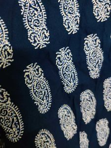 Navy Blue Printed High-Low Kurti with Pink Button
