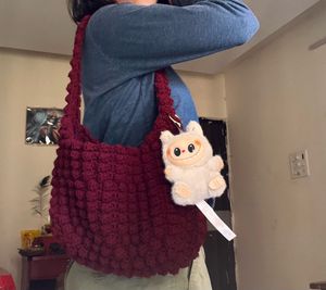 Red Crochet Hobo Bag with Charm