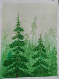Set of 2 Watercolor Forest Painting+  c