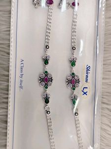 Elegant Silver Anklets with Ruby &amp; Emerald Stones