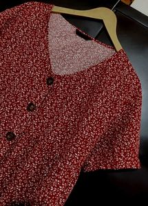 Rust Floral Print Button-Down Top For 38 Bust