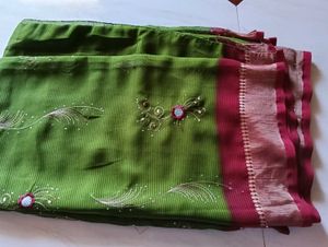 Green Embroidered Saree Maroon Embroidery Sare