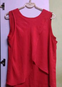 Red Layered Party Chiffon Shimmery Top (XL)