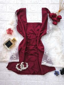 Corset Back Net Sleeves Kurti 🎀