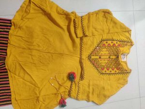 Mustard Embroidered Kurta