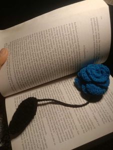 Blue Crochet Rose Bookmark