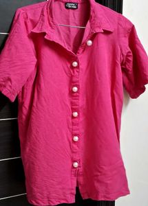 Hot Pink Pearl Button Down Shirt