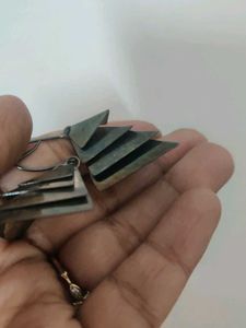 Pure Silver Geometric Drop Earrings (No Hallmark)