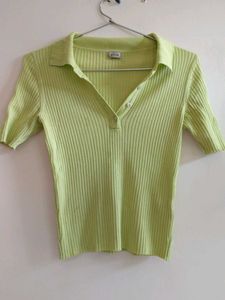 Green Ribbed Polo Top