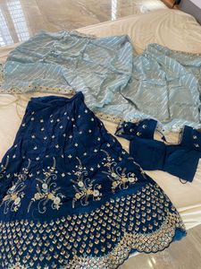 Diwali Sale- Royal Blue Raw Silk Cut Dana Lehenga