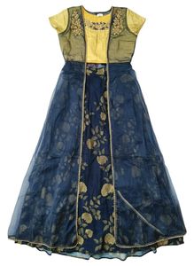 Designer skirt and blouse set with attached shrug