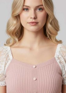 Lace Sleeve aesthetic Ribbed Knit Top🩷