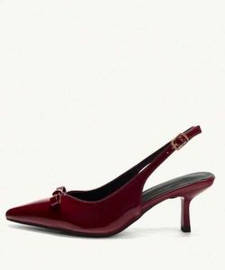 maroon Bow Heeled Pumps