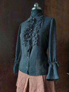 Vintage Polka Dot Ruffle Blouse